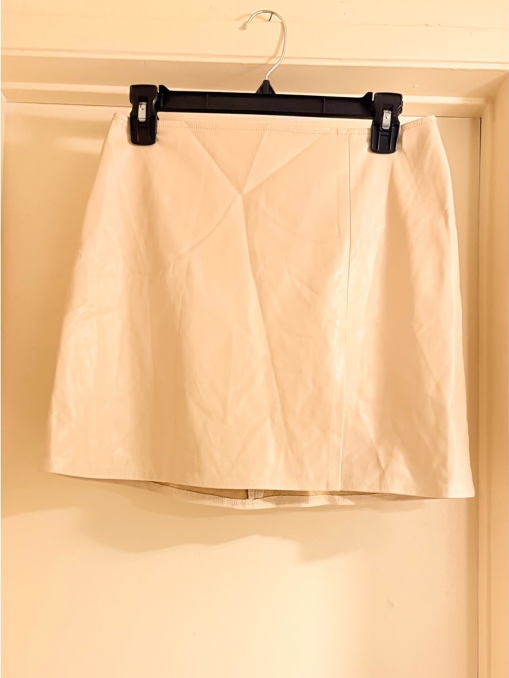 Cream Faux Leather A-Line Mini Skirt by